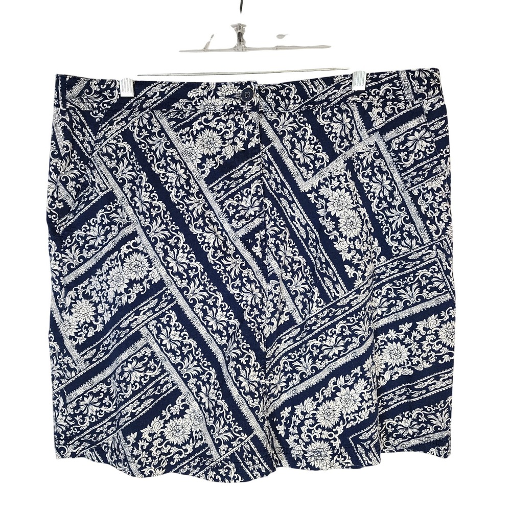 KAREN SCOTT Size‎ 14 Navy Floral Parquet Cotton Stretch Skort Golf Tennis Resort